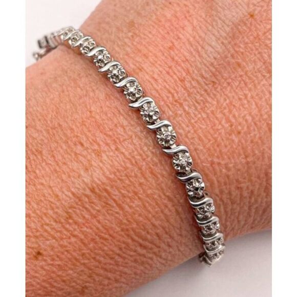 ROSS SIMONS 7.5" Sterling Silver & Diamond Accent Heart Charm Tennis Bracelet - Picture 5 of 5